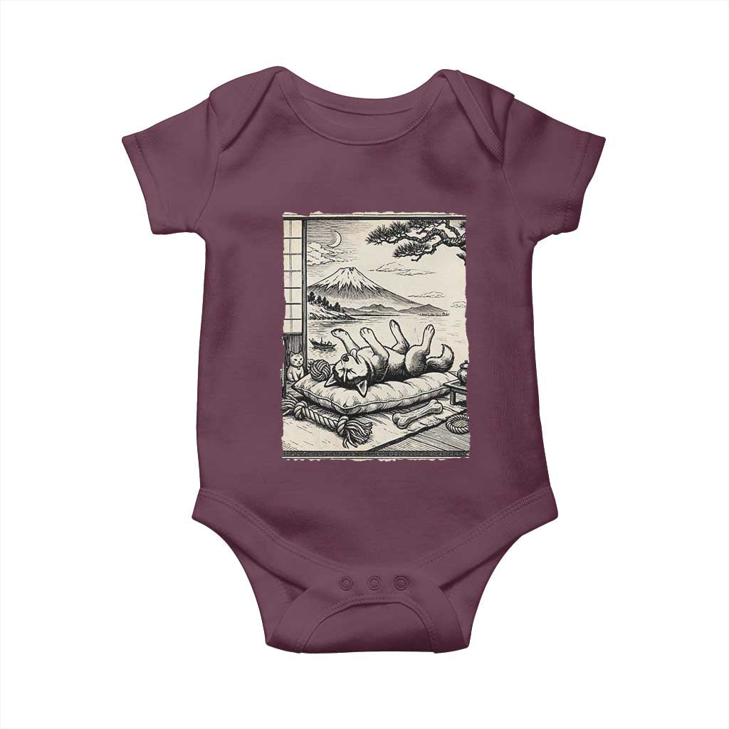 Vintage Japanese Ukiyoe Siberian Husky Baby Onesie Cute Sleeping Animal Gift TS12 Maroon Print Your Wear