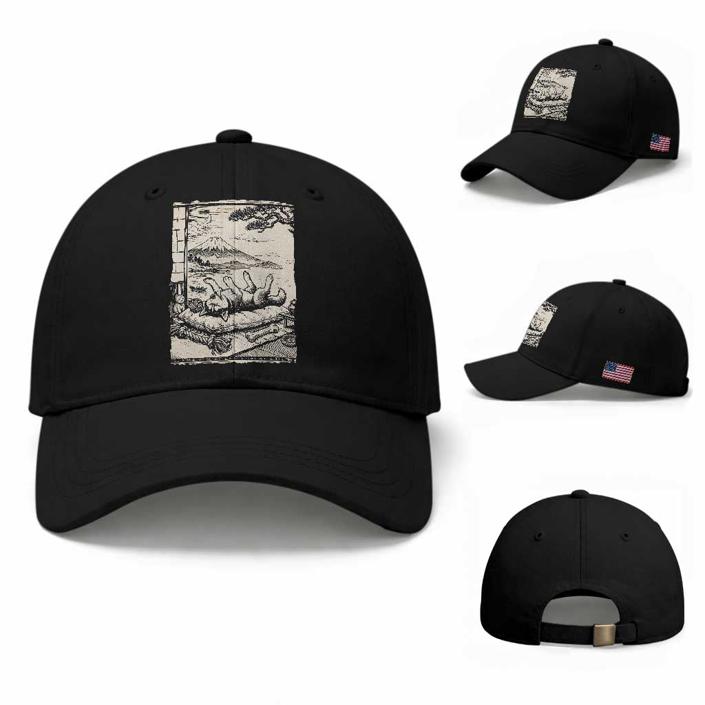 Vintage Japanese Ukiyoe Siberian Husky Baseball Cap Cute Sleeping Animal Gift TS12 Baseball Cap Universal Fit Black Print Your Wear