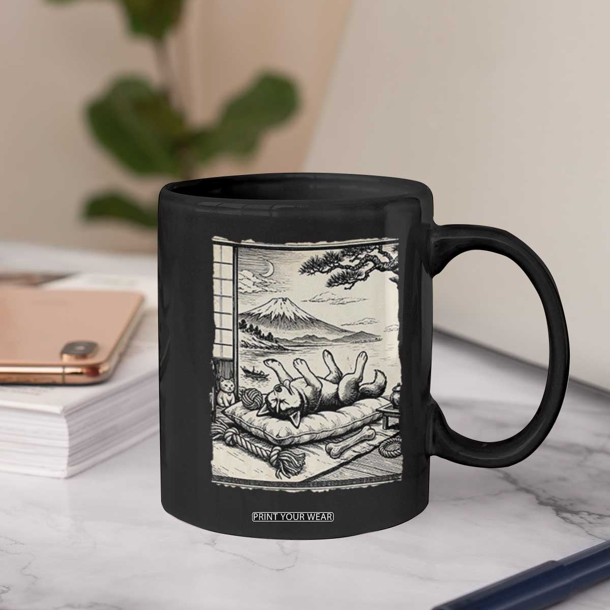 Vintage Japanese Ukiyoe Siberian Husky Coffee Mug Cute Sleeping Animal Gift TS12 Print Your Wear