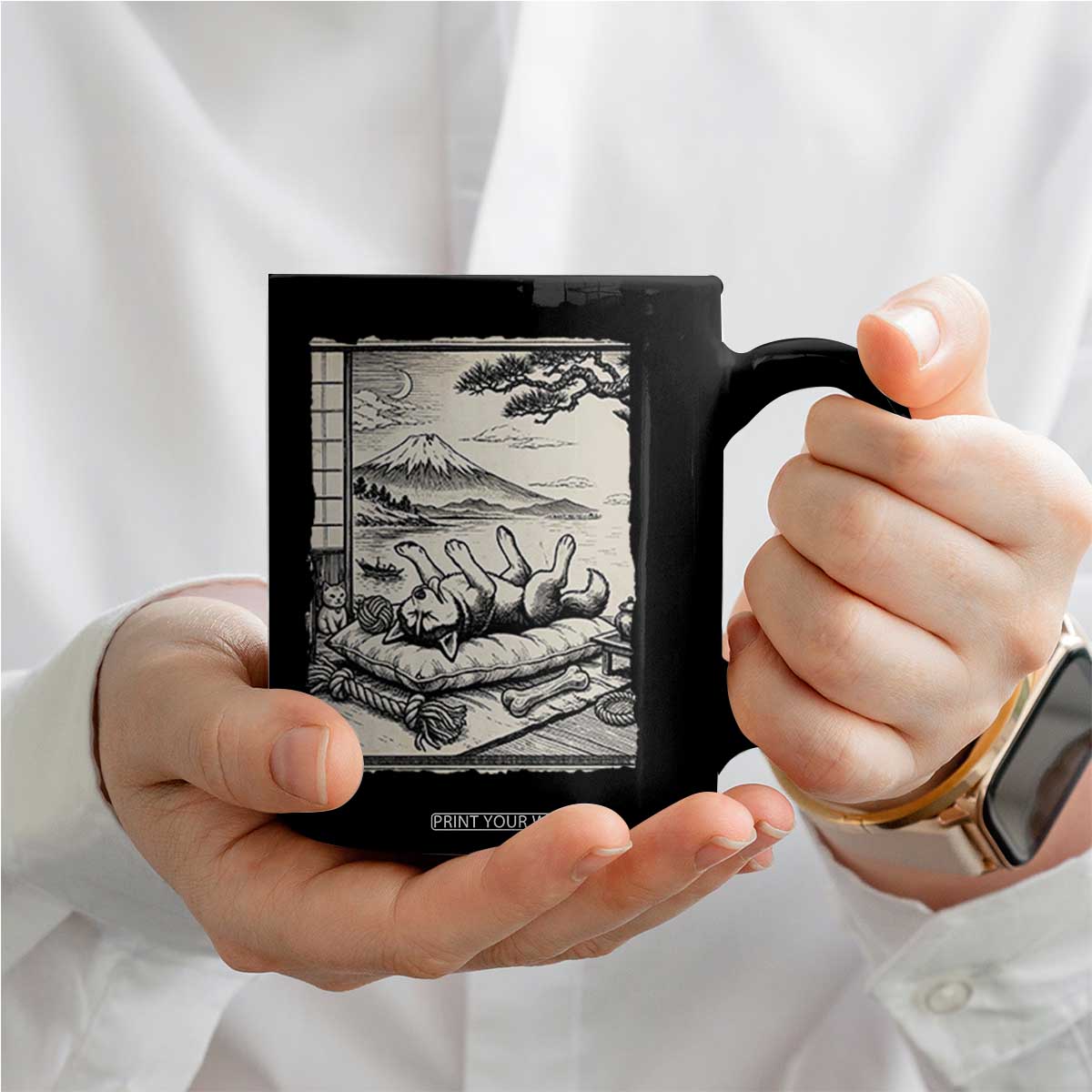 Vintage Japanese Ukiyoe Siberian Husky Coffee Mug Cute Sleeping Animal Gift TS12 Print Your Wear