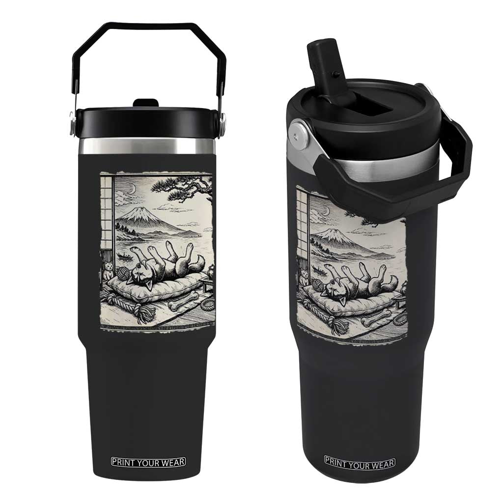 Vintage Japanese Ukiyoe Siberian Husky Flip Straw Tumbler Cute Sleeping Animal Gift TS12 One Size: 30 oz Black Print Your Wear