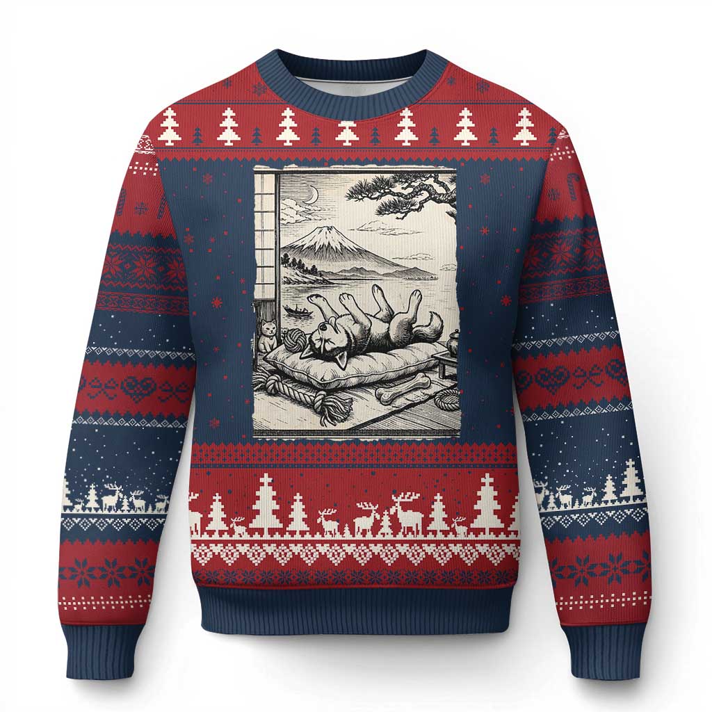 Vintage Japanese Ukiyoe Siberian Husky Ugly Christmas Sweater Cute Sleeping Animal Gift TS12 Navy Red Print Your Wear