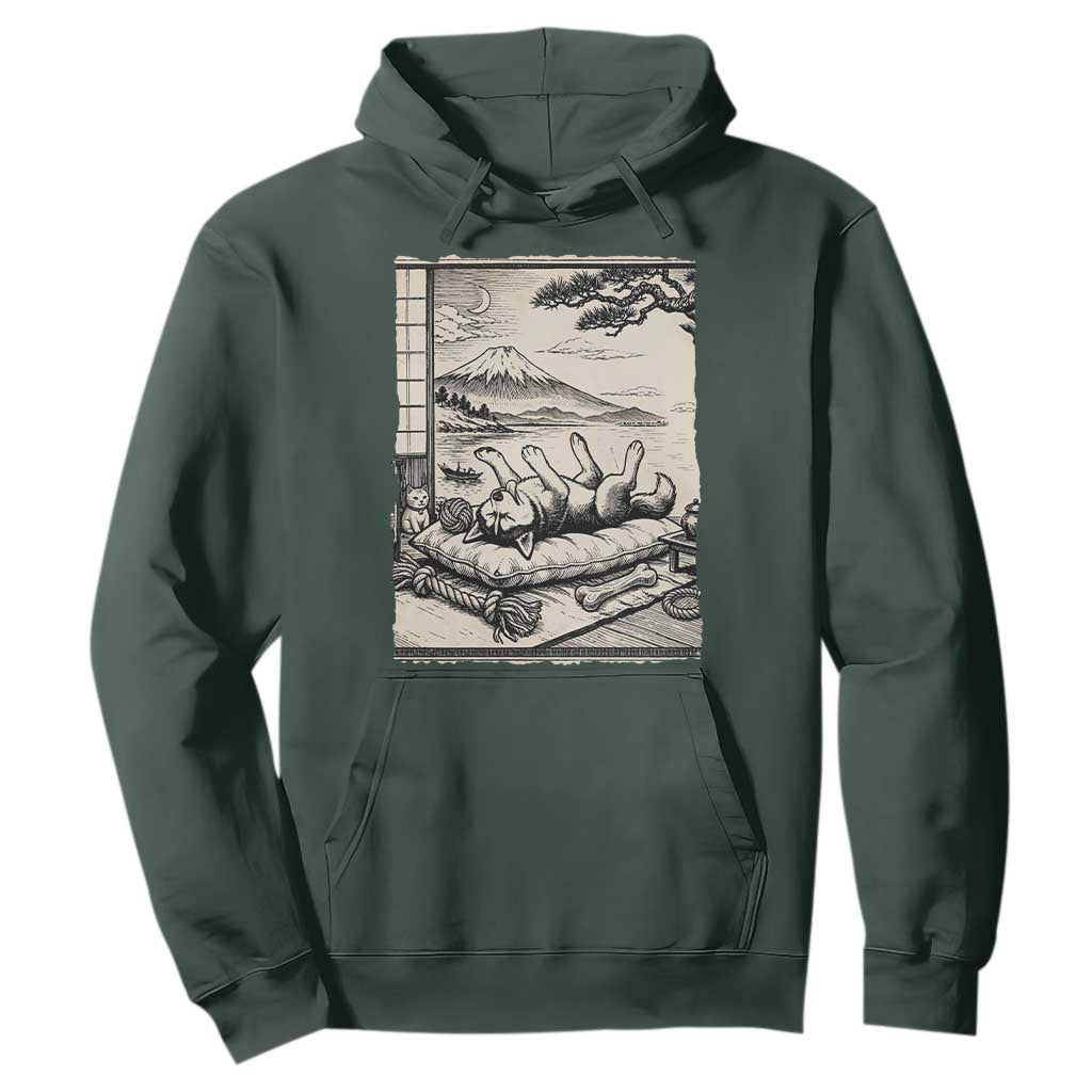 Vintage Japanese Ukiyoe Siberian Husky Hoodie Cute Sleeping Animal Gift TS12 Dark Forest Green Print Your Wear