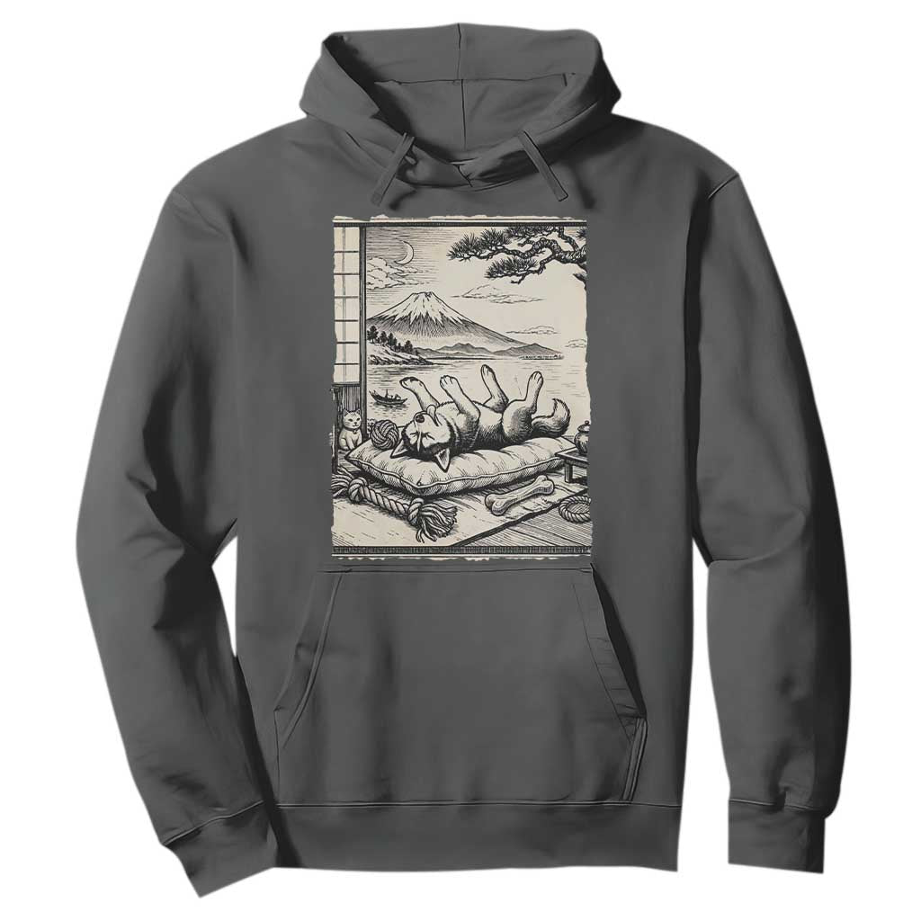 Vintage Japanese Ukiyoe Siberian Husky Hoodie Cute Sleeping Animal Gift TS12 Dark Heather Print Your Wear