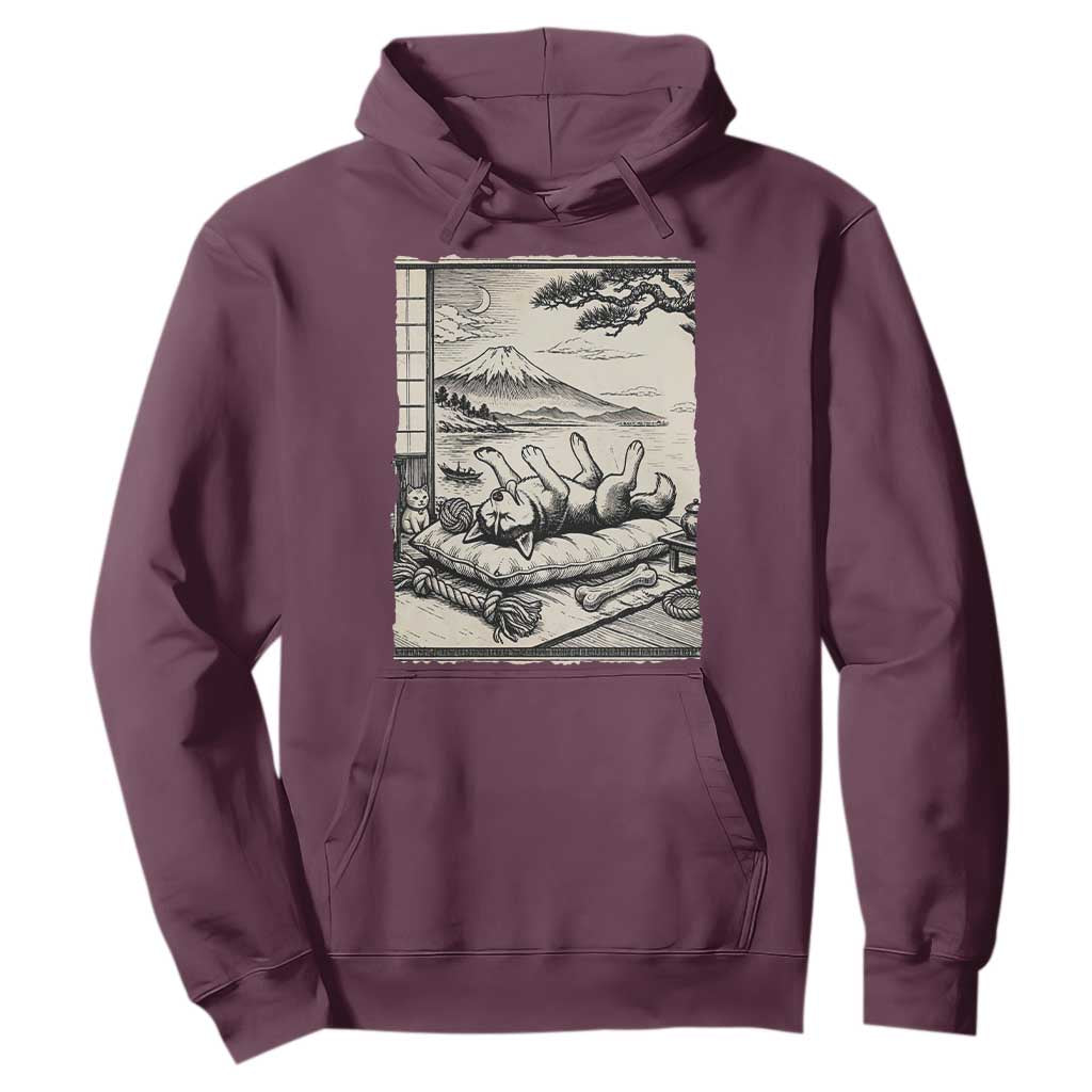 Vintage Japanese Ukiyoe Siberian Husky Hoodie Cute Sleeping Animal Gift TS12 Maroon Print Your Wear