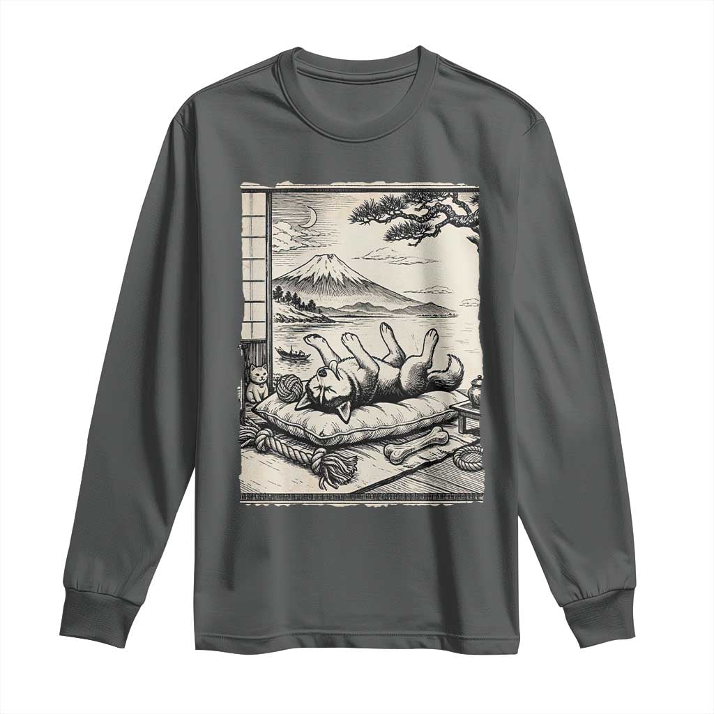 Vintage Japanese Ukiyoe Siberian Husky Long Sleeve Shirt Cute Sleeping Animal Gift TS12 Dark Heather Print Your Wear