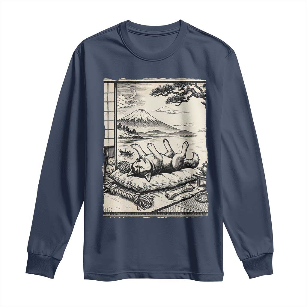 Vintage Japanese Ukiyoe Siberian Husky Long Sleeve Shirt Cute Sleeping Animal Gift TS12 Navy Print Your Wear