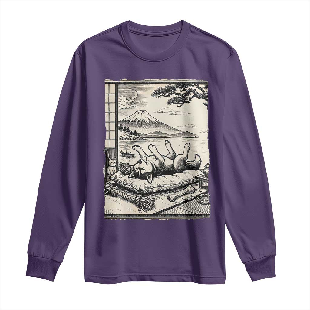 Vintage Japanese Ukiyoe Siberian Husky Long Sleeve Shirt Cute Sleeping Animal Gift TS12 Purple Print Your Wear