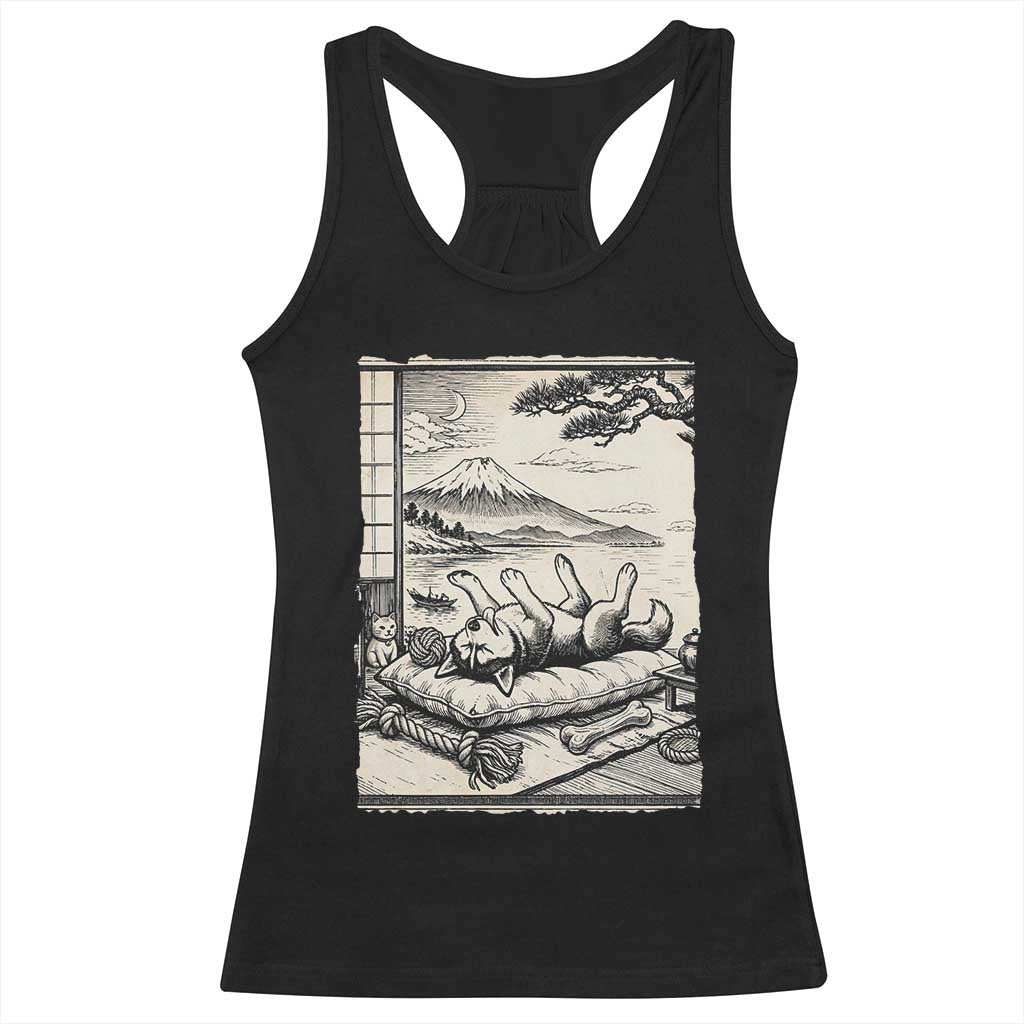 Vintage Japanese Ukiyoe Siberian Husky Racerback Tank Top Cute Sleeping Animal Gift TS12 Black Print Your Wear