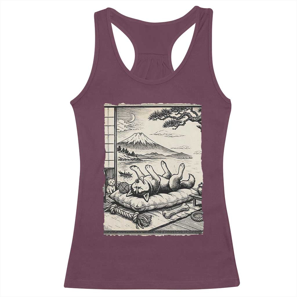 Vintage Japanese Ukiyoe Siberian Husky Racerback Tank Top Cute Sleeping Animal Gift TS12 Maroon Print Your Wear
