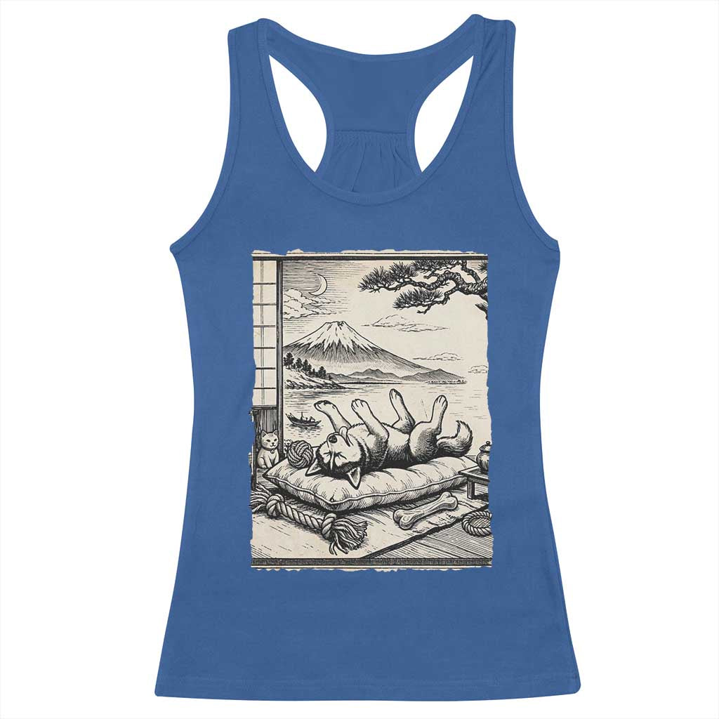 Vintage Japanese Ukiyoe Siberian Husky Racerback Tank Top Cute Sleeping Animal Gift TS12 Royal Blue Print Your Wear