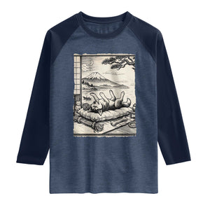 Vintage Japanese Ukiyoe Siberian Husky Raglan Shirt Cute Sleeping Animal Gift TS12 Heather Denim Navy Print Your Wear