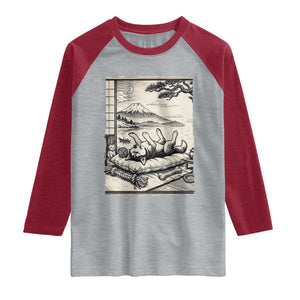 Vintage Japanese Ukiyoe Siberian Husky Raglan Shirt Cute Sleeping Animal Gift TS12 Heather Gray Heather Red Print Your Wear