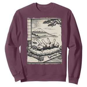 Vintage Japanese Ukiyoe Siberian Husky Sweatshirt Cute Sleeping Animal Gift TS12 Maroon Print Your Wear
