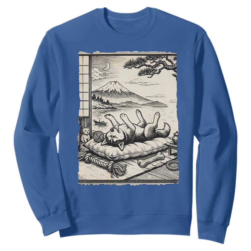 Vintage Japanese Ukiyoe Siberian Husky Sweatshirt Cute Sleeping Animal Gift TS12 Royal Blue Print Your Wear