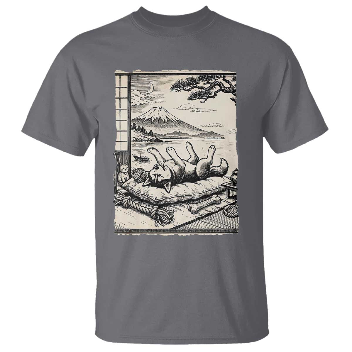 Vintage Japanese Ukiyoe Siberian Husky T Shirt Cute Sleeping Animal Gift TS12 Charcoal Print Your Wear