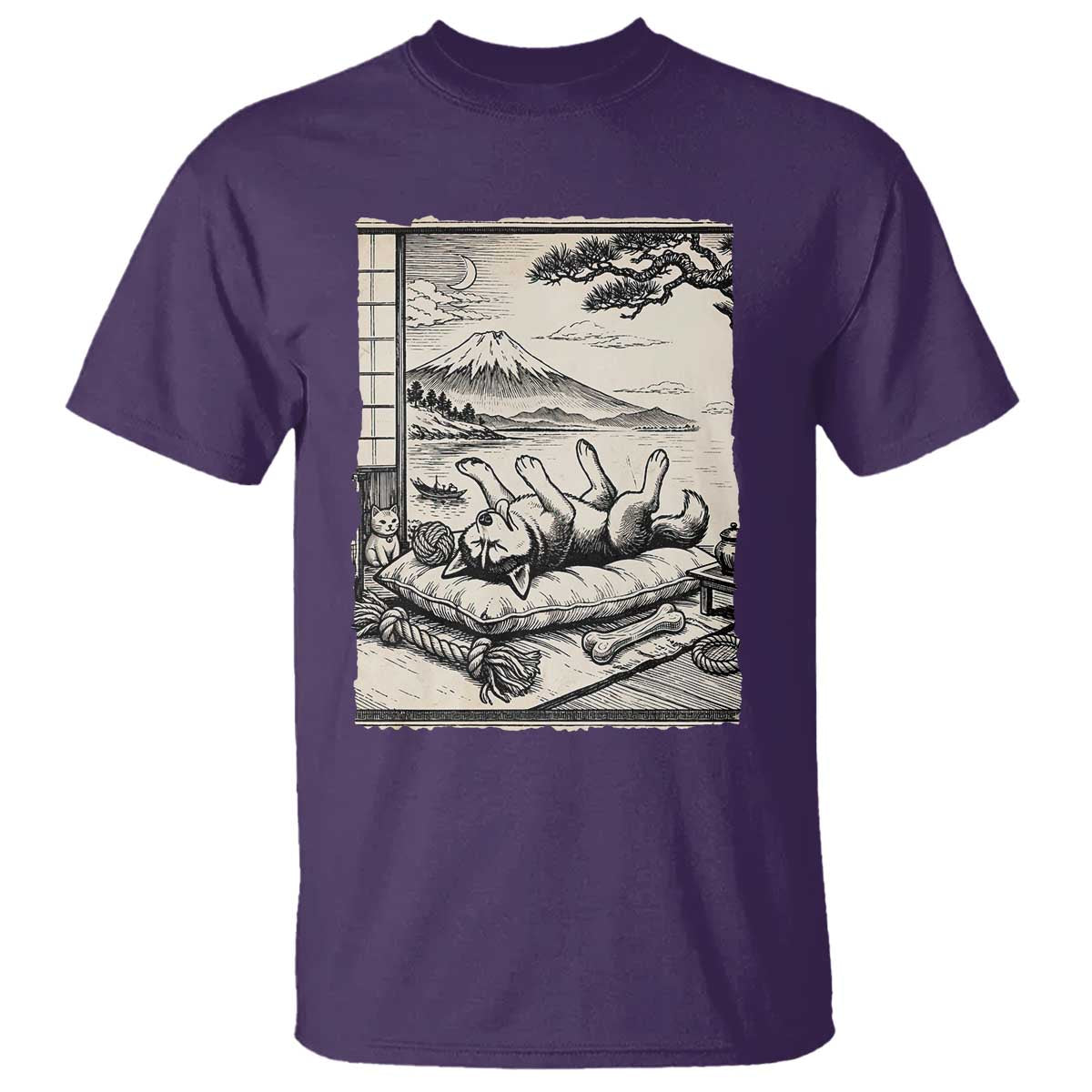 Vintage Japanese Ukiyoe Siberian Husky T Shirt Cute Sleeping Animal Gift TS12 Purple Print Your Wear