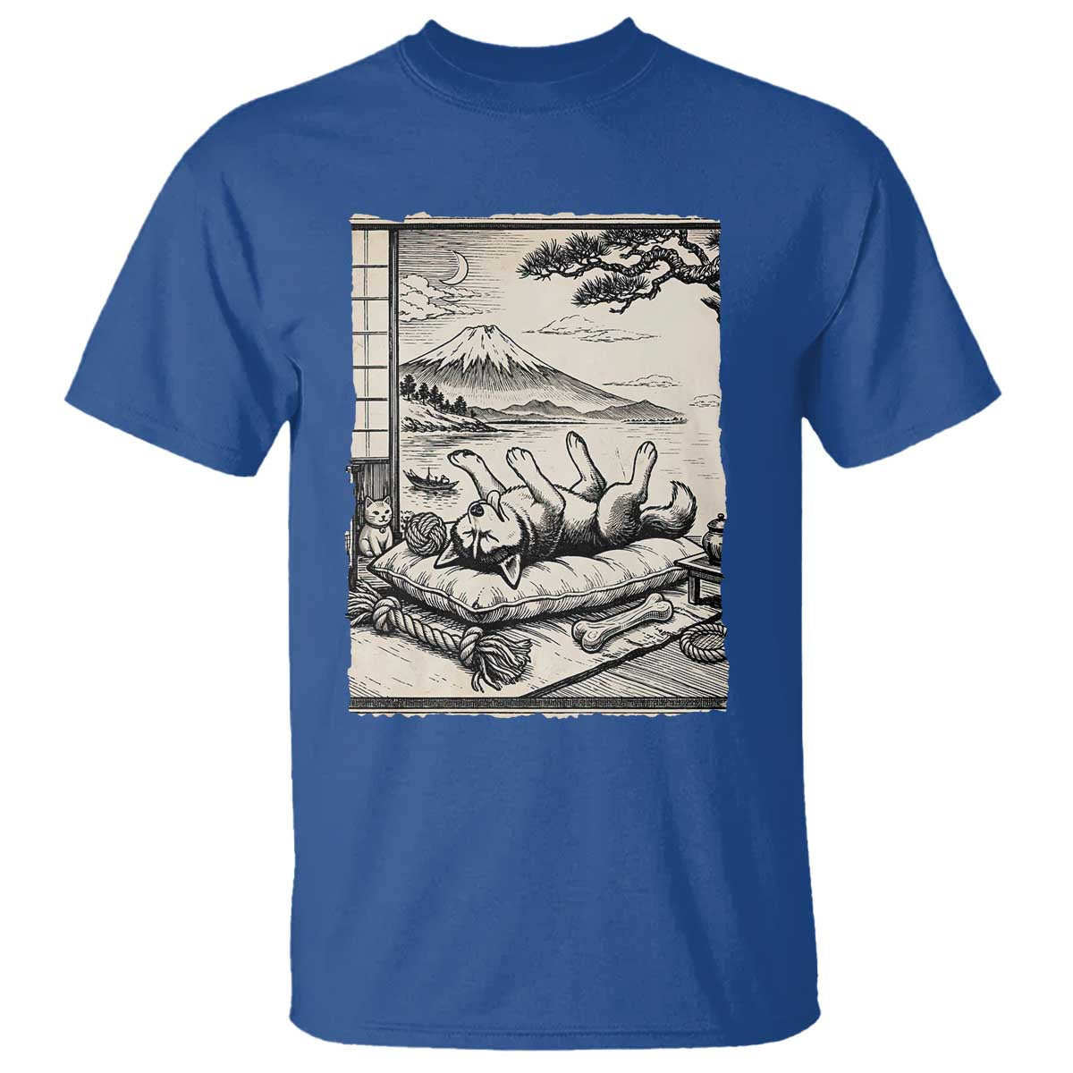 Vintage Japanese Ukiyoe Siberian Husky T Shirt Cute Sleeping Animal Gift TS12 Royal Blue Print Your Wear