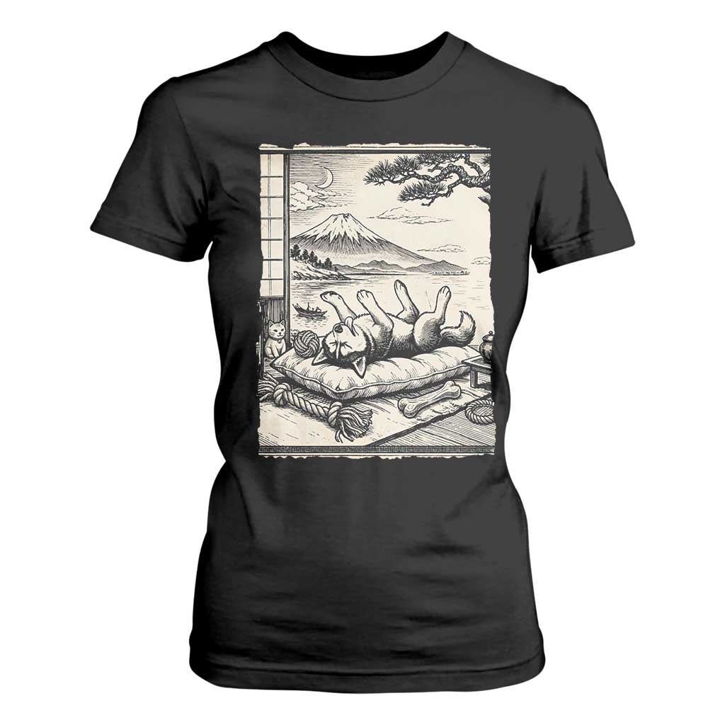 Vintage Japanese Ukiyoe Siberian Husky T Shirt For Women Cute Sleeping Animal Gift TS12 Black Print Your Wear