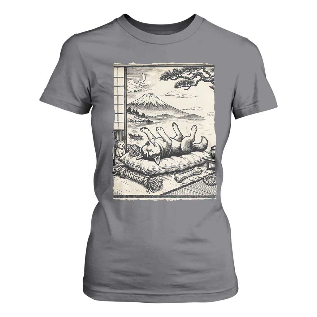 Vintage Japanese Ukiyoe Siberian Husky T Shirt For Women Cute Sleeping Animal Gift TS12 Charcoal Print Your Wear