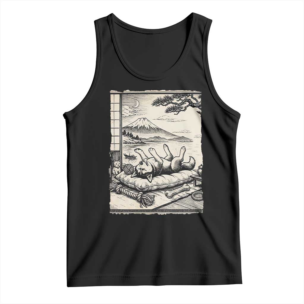 Vintage Japanese Ukiyoe Siberian Husky Tank Top Cute Sleeping Animal Gift TS12 Black Print Your Wear