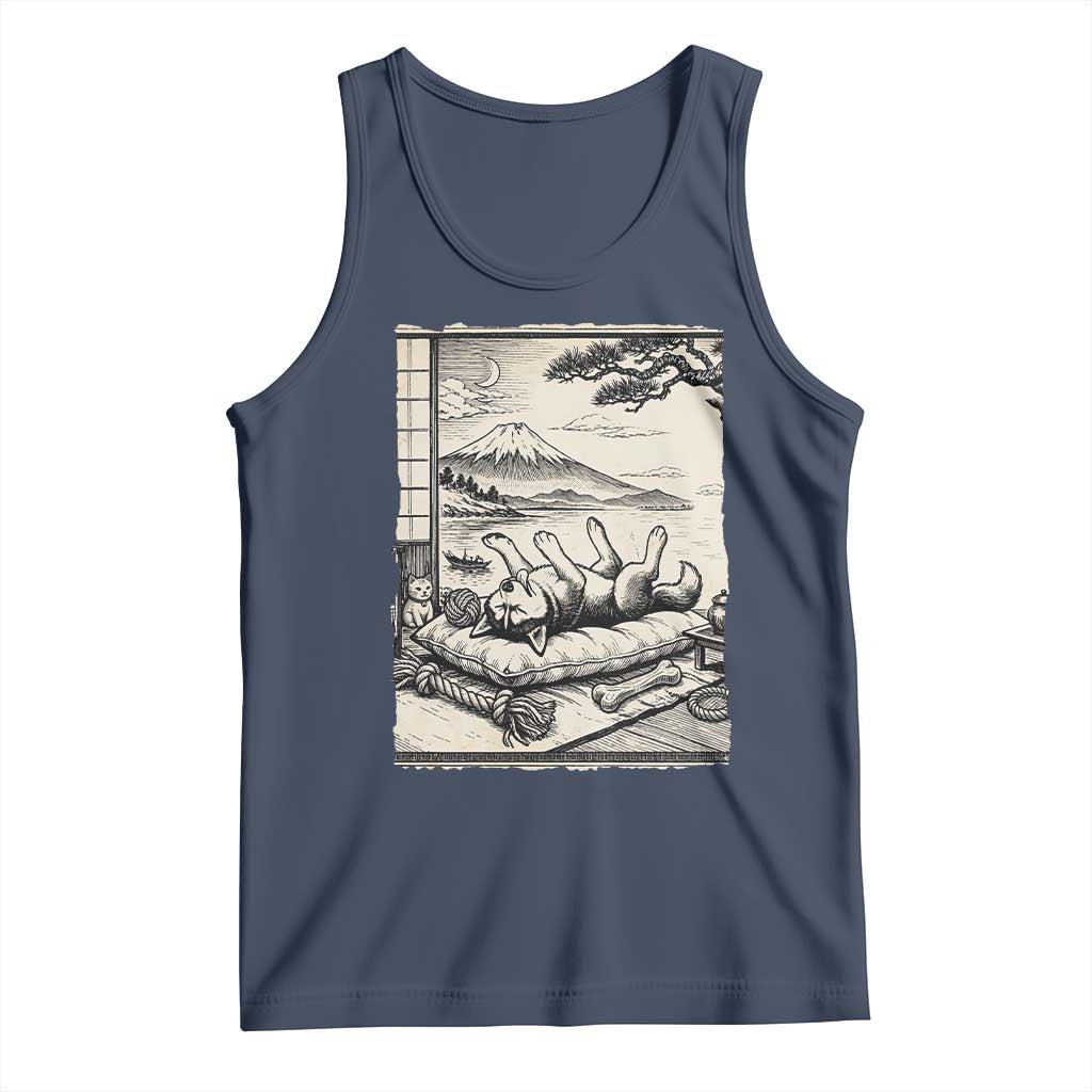 Vintage Japanese Ukiyoe Siberian Husky Tank Top Cute Sleeping Animal Gift TS12 Navy Print Your Wear