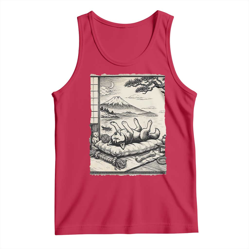 Vintage Japanese Ukiyoe Siberian Husky Tank Top Cute Sleeping Animal Gift TS12 Red Print Your Wear