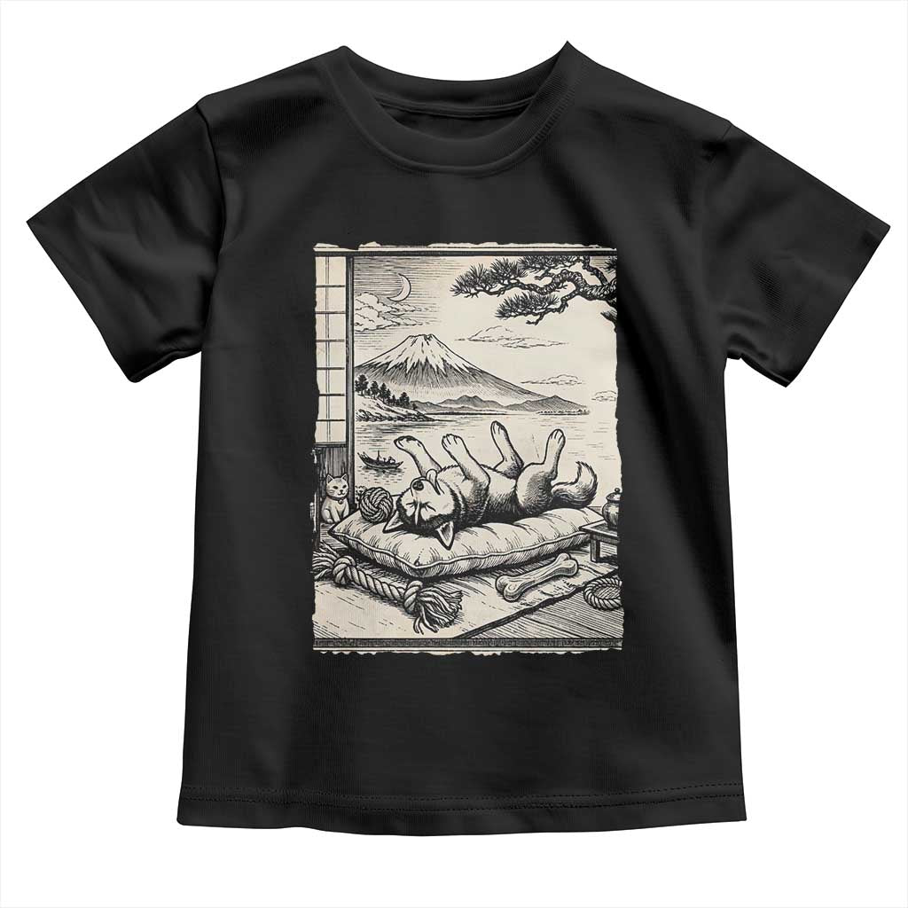 Vintage Japanese Ukiyoe Siberian Husky Toddler T Shirt Cute Sleeping Animal Gift TS12 Black Print Your Wear