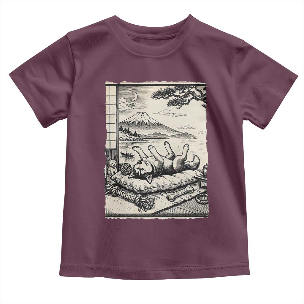 Vintage Japanese Ukiyoe Siberian Husky Toddler T Shirt Cute Sleeping Animal Gift TS12 Maroon Print Your Wear