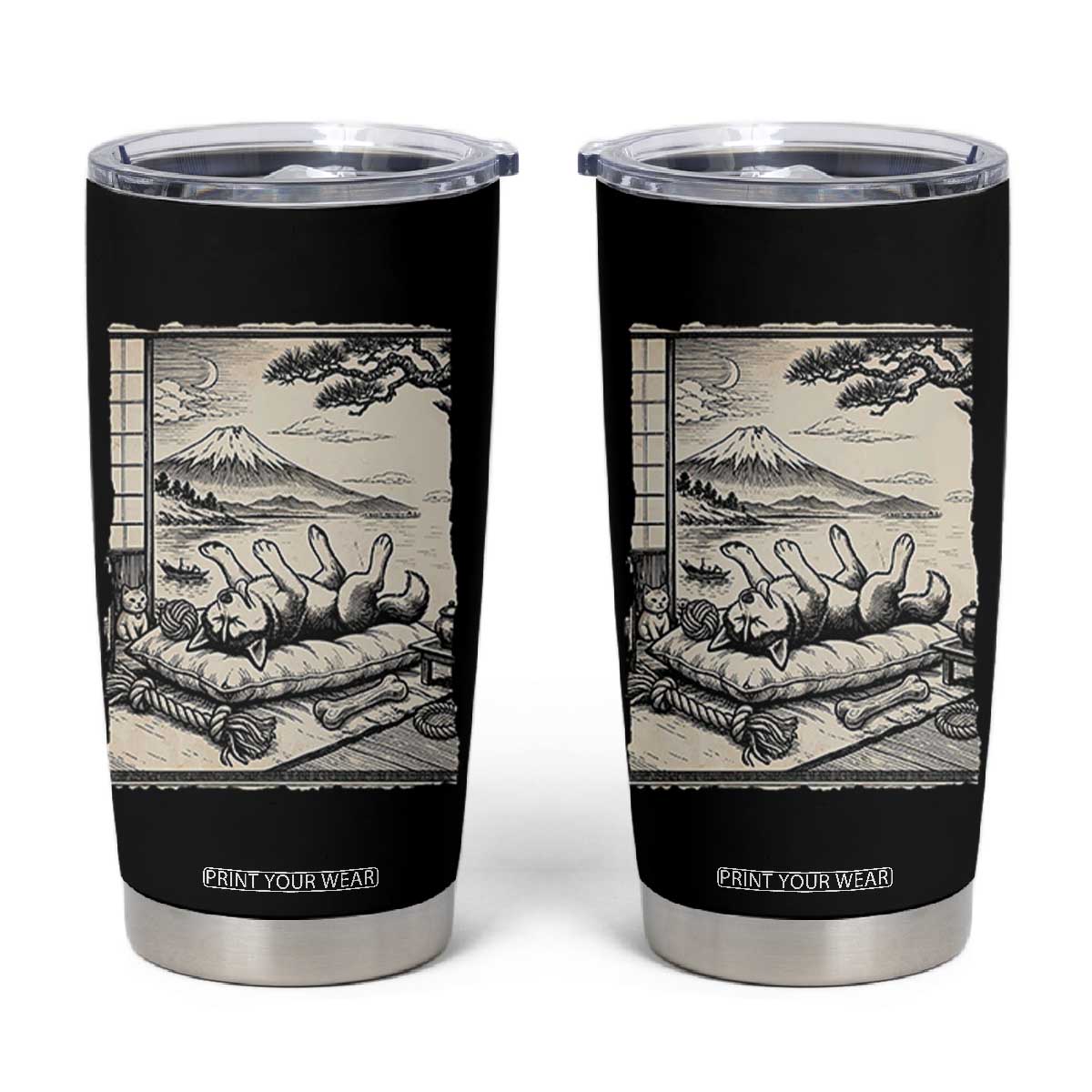 Vintage Japanese Ukiyoe Siberian Husky Tumbler Cup Cute Sleeping Animal Gift TS12 Black Print Your Wear