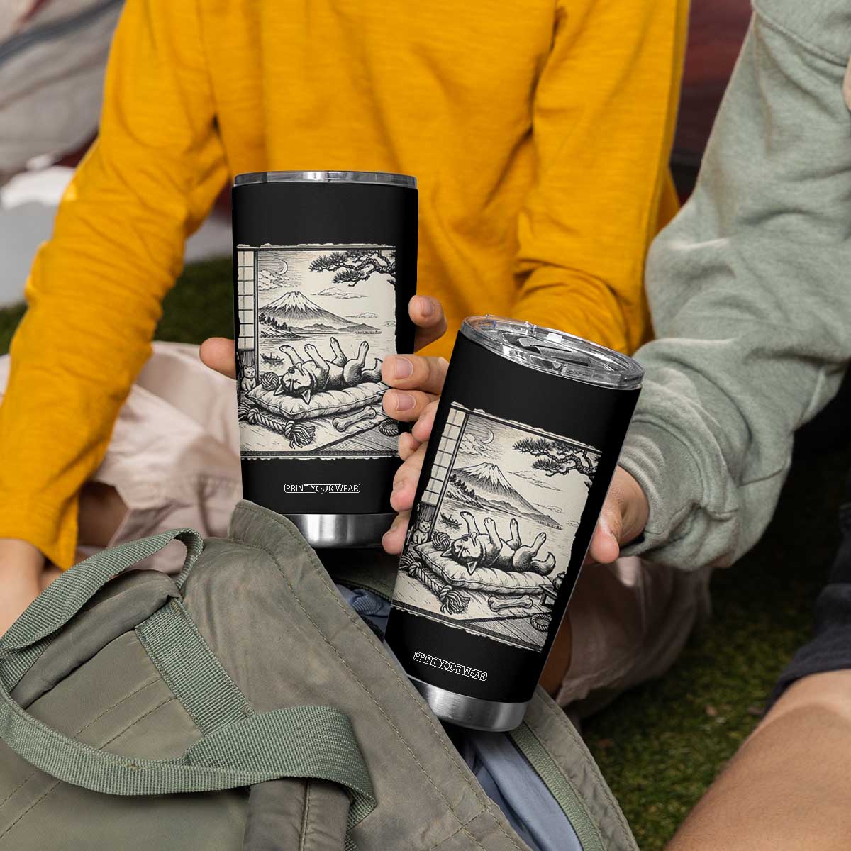 Vintage Japanese Ukiyoe Siberian Husky Tumbler Cup Cute Sleeping Animal Gift TS12 Print Your Wear