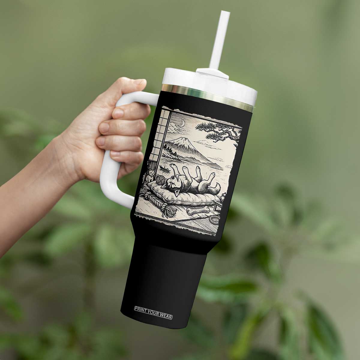 Vintage Japanese Ukiyoe Siberian Husky Tumbler With Handle Cute Sleeping Animal Gift TS12 Print Your Wear