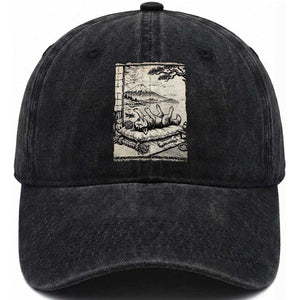 Vintage Japanese Ukiyoe Siberian Husky Washed Cotton Baseball Cap Cute Sleeping Animal Gift TS12 Print Your Wear