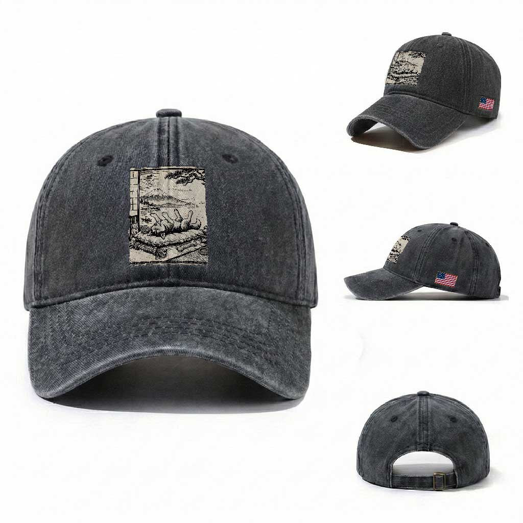 Vintage Japanese Ukiyoe Siberian Husky Washed Cotton Baseball Cap Cute Sleeping Animal Gift TS12 Washed Cap Universal Fit Dark Gray Print Your Wear