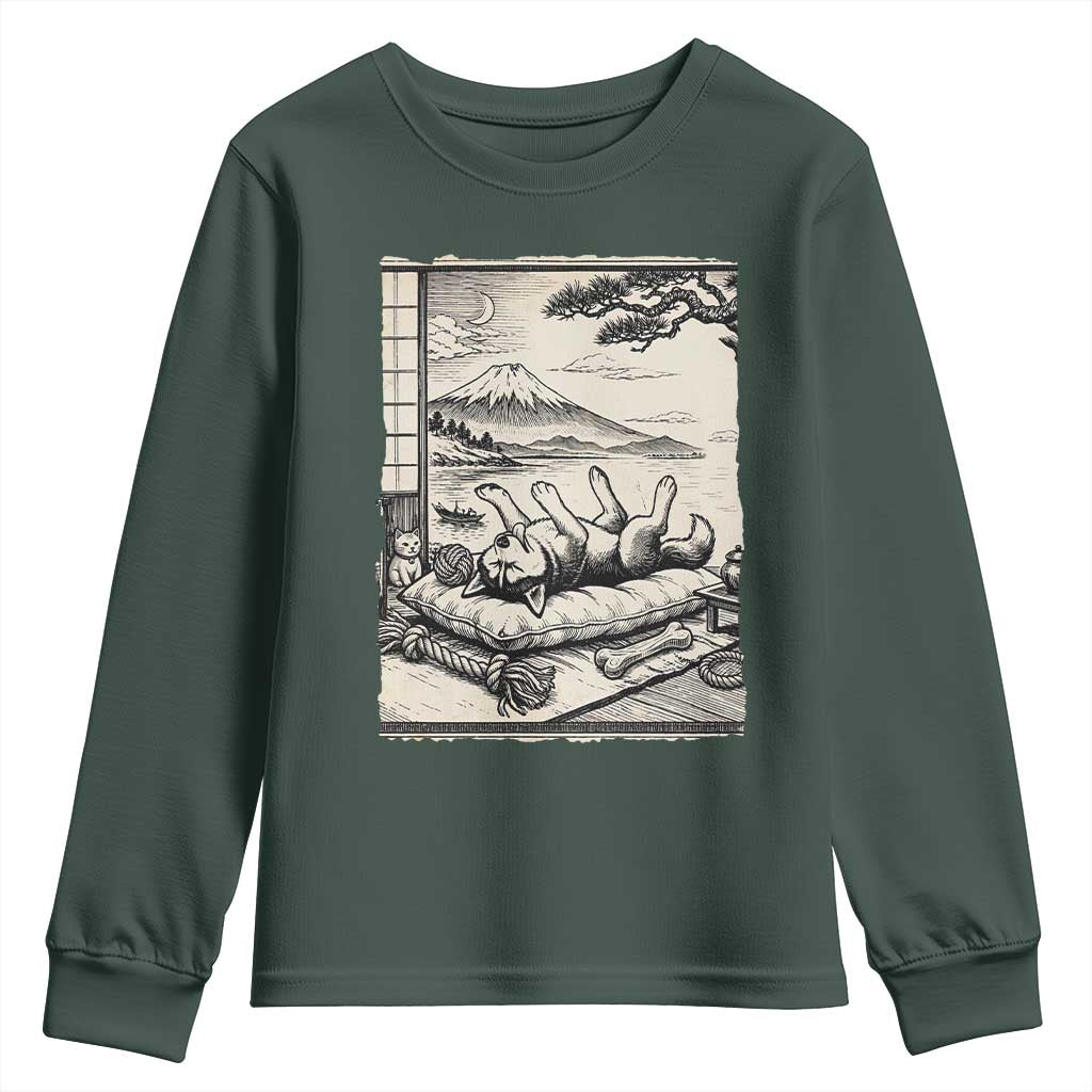 Vintage Japanese Ukiyoe Siberian Husky Youth Sweatshirt Cute Sleeping Animal Gift TS12 Dark Forest Green Print Your Wear
