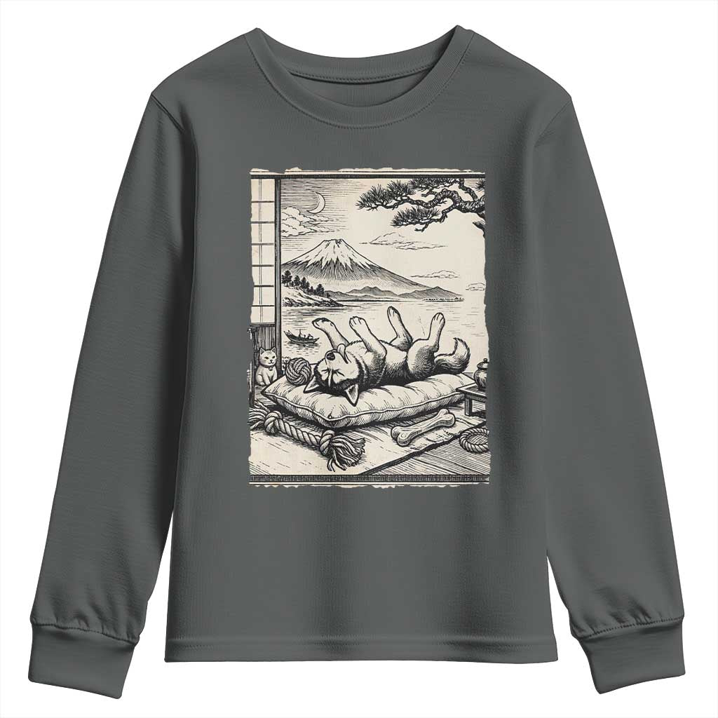 Vintage Japanese Ukiyoe Siberian Husky Youth Sweatshirt Cute Sleeping Animal Gift TS12 Dark Heather Print Your Wear