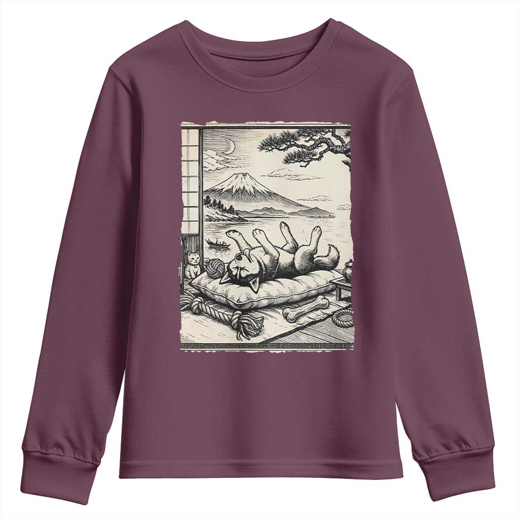 Vintage Japanese Ukiyoe Siberian Husky Youth Sweatshirt Cute Sleeping Animal Gift TS12 Maroon Print Your Wear