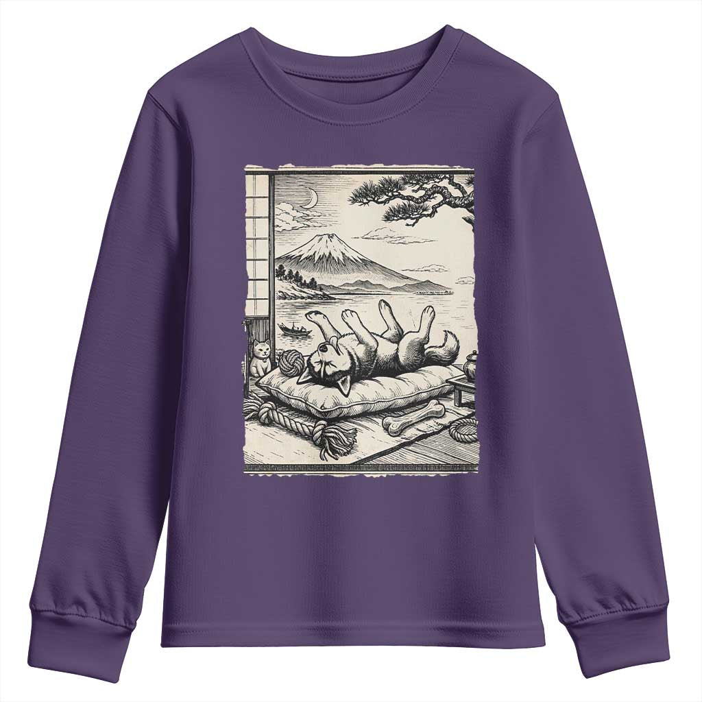 Vintage Japanese Ukiyoe Siberian Husky Youth Sweatshirt Cute Sleeping Animal Gift TS12 Purple Print Your Wear