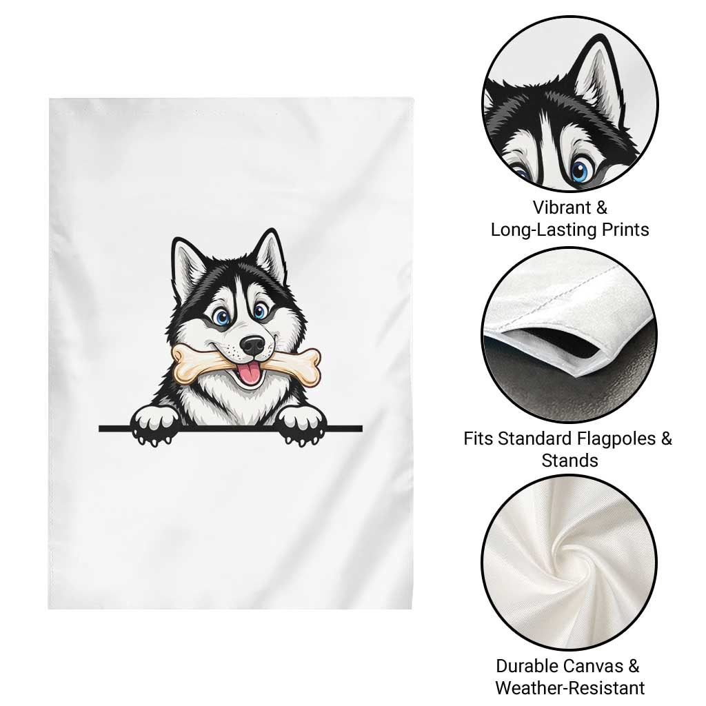Cute Siberian Husky Puppy Garden Flag Chewing Bone Meme TS12 Print Your Wear