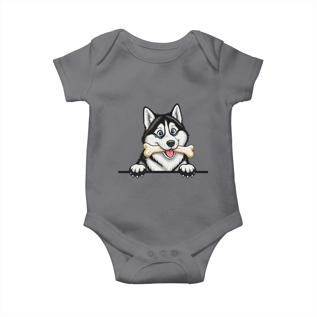 Cute Siberian Husky Puppy Baby Onesie Chewing Bone Meme TS12 Charcoal Print Your Wear
