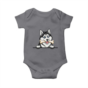 Cute Siberian Husky Puppy Baby Onesie Chewing Bone Meme TS12 Charcoal Print Your Wear