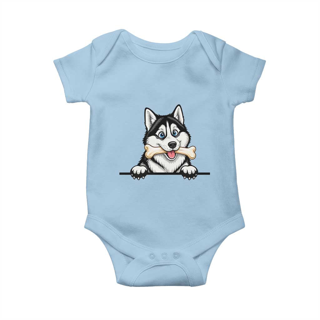 Cute Siberian Husky Puppy Baby Onesie Chewing Bone Meme TS12 Light Blue Print Your Wear