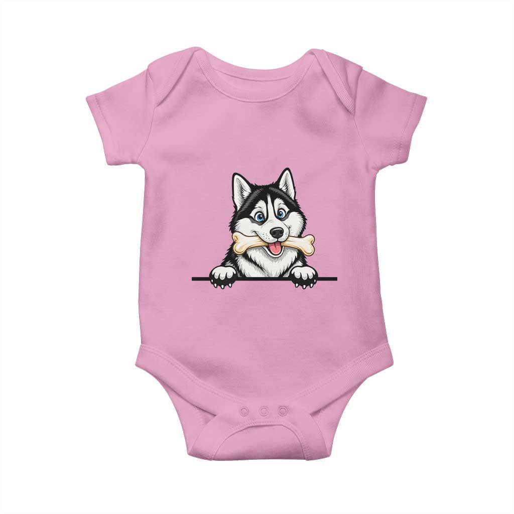 Cute Siberian Husky Puppy Baby Onesie Chewing Bone Meme TS12 Light Pink Print Your Wear