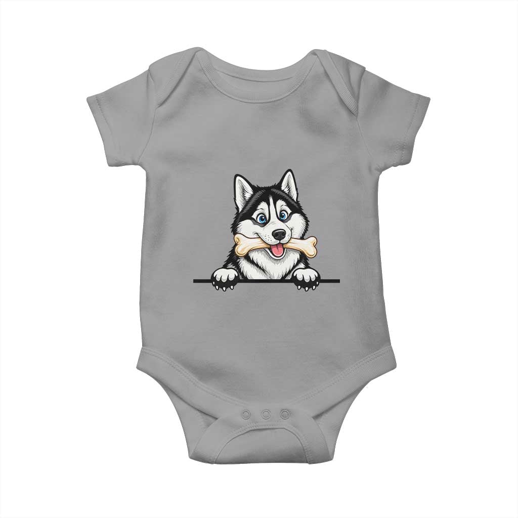 Cute Siberian Husky Puppy Baby Onesie Chewing Bone Meme TS12 Sport Gray Print Your Wear