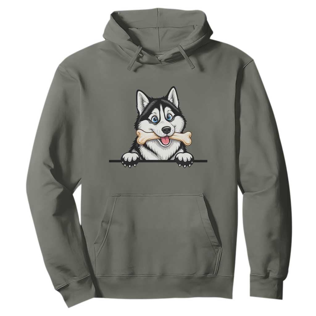Cute Siberian Husky Puppy Hoodie Chewing Bone Meme TS12 Military Green Print Your Wear