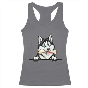 Cute Siberian Husky Puppy Racerback Tank Top Chewing Bone Meme TS12 Charcoal Print Your Wear