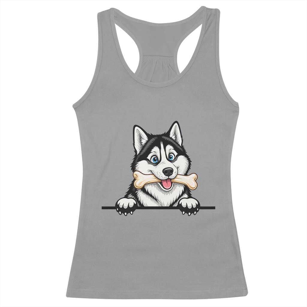 Cute Siberian Husky Puppy Racerback Tank Top Chewing Bone Meme TS12 Sport Gray Print Your Wear