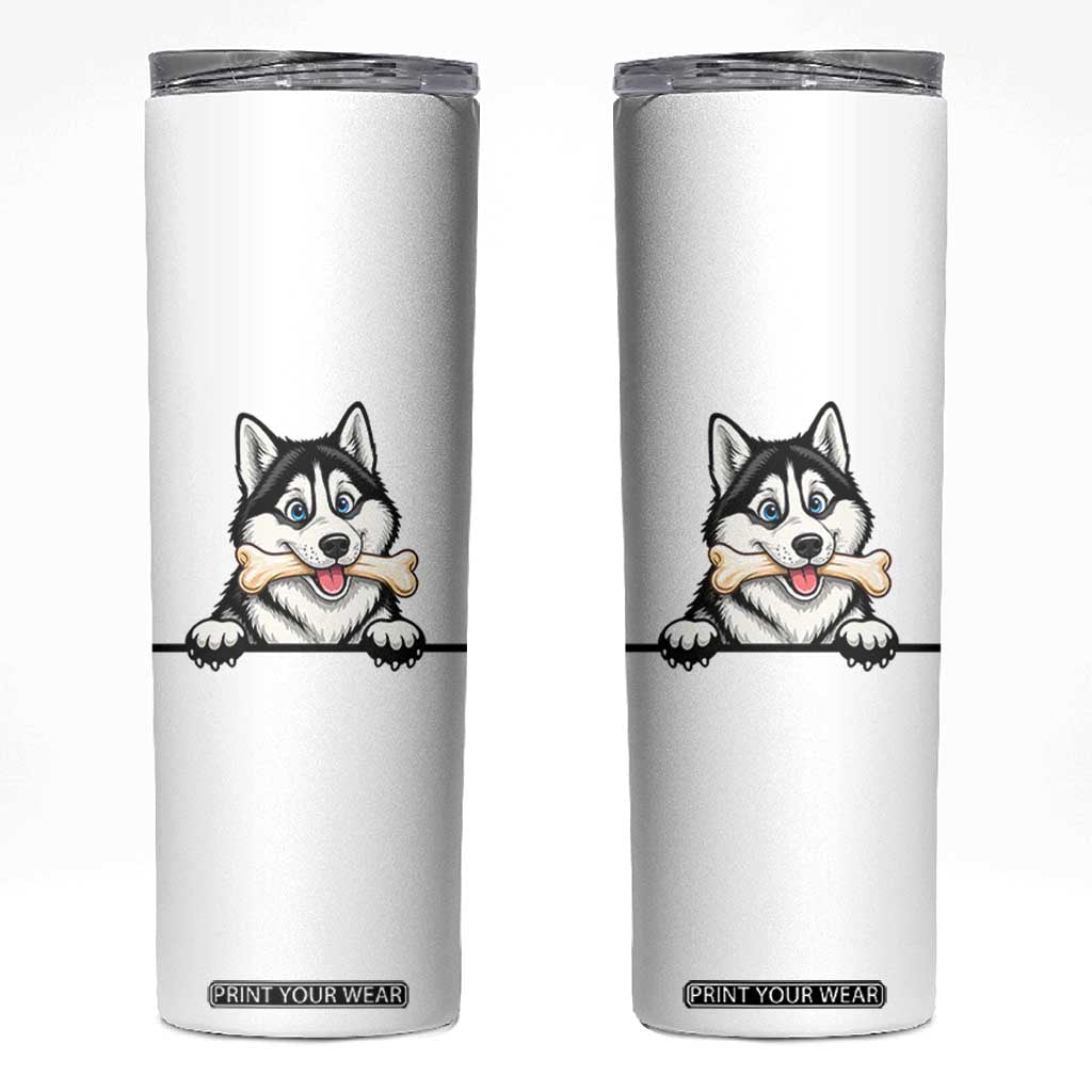 Cute Siberian Husky Puppy Skinny Tumbler Chewing Bone Meme TS12 White Print Your Wear
