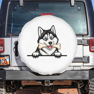 Cute Siberian Husky Puppy Spare Tire Cover Chewing Bone Meme TS12 No hole White Print Your Wear