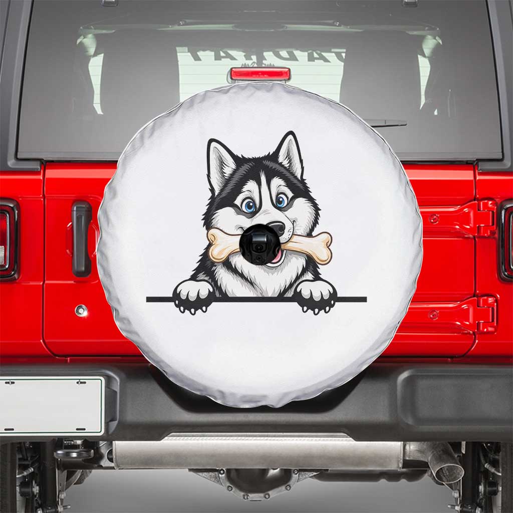 Cute Siberian Husky Puppy Spare Tire Cover Chewing Bone Meme TS12 White Print Your Wear